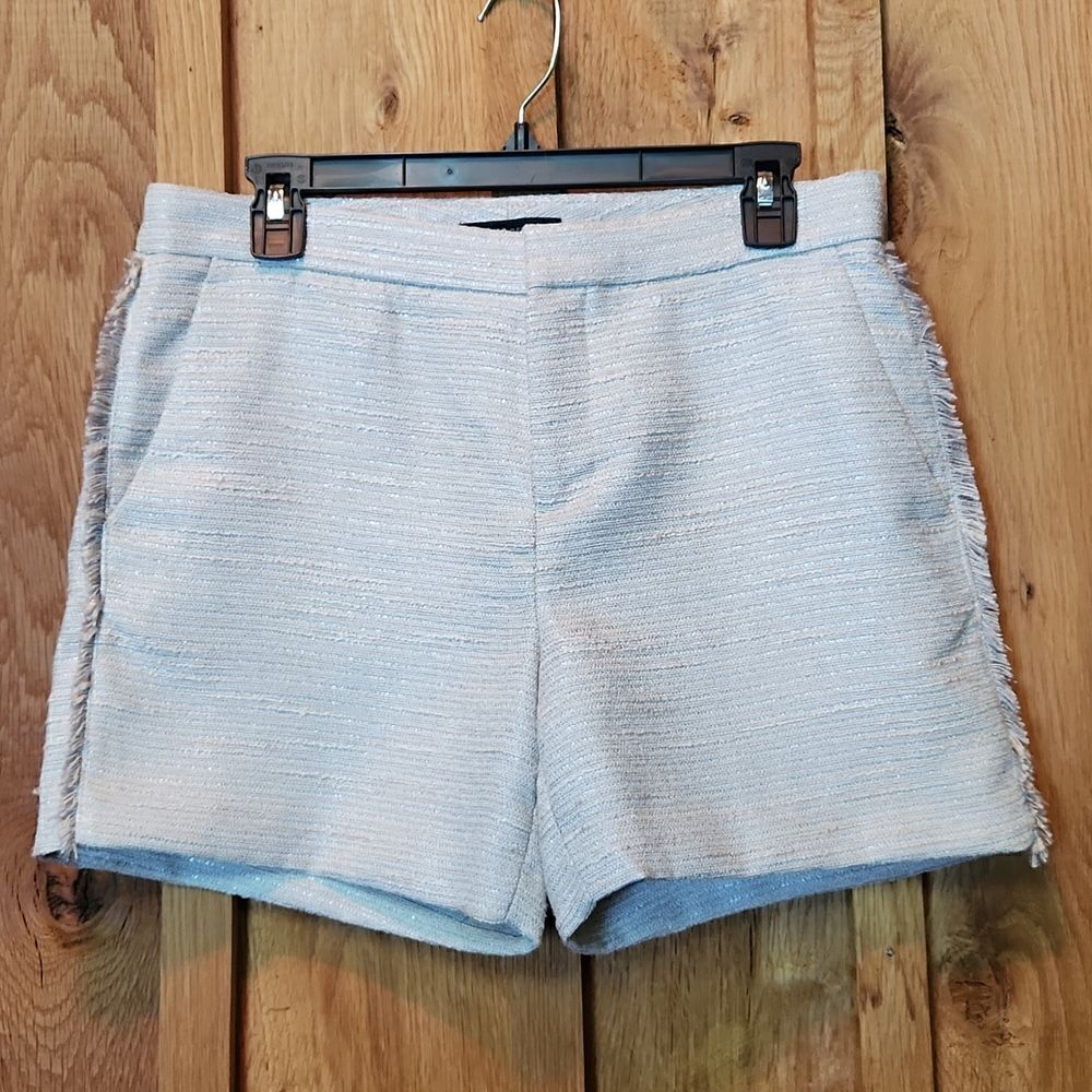 Banana Republic Ryan Mid Rise Flat Front Shorts, Size 4, Metallic Silver Fringe